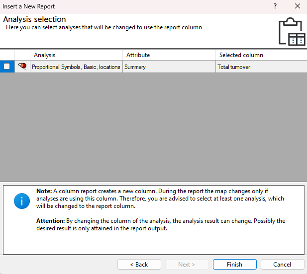 Analysis selection - Which analysis should be influenced by the report?