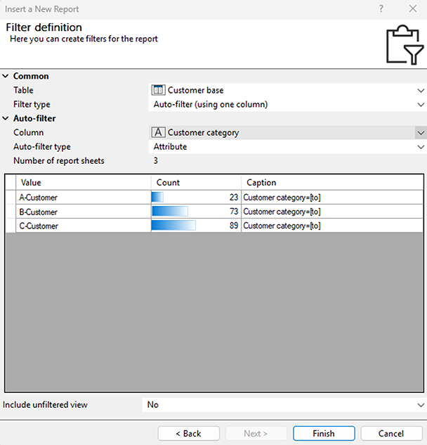 Filter Definition - According to Characteristic Customer Classification